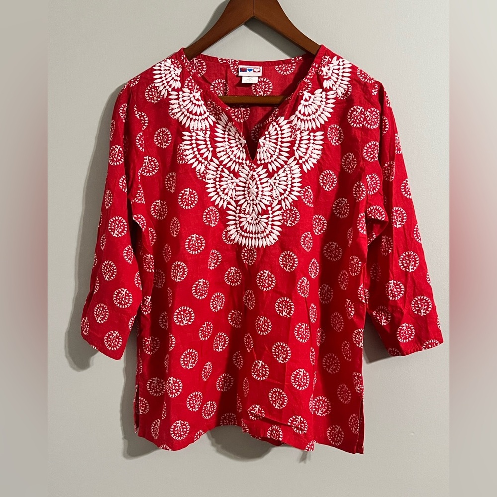 American Sweetheart Red and White Patterned Top